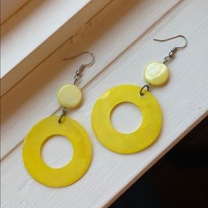 Vintage Yellow painted Motjer of Pearl Earrings